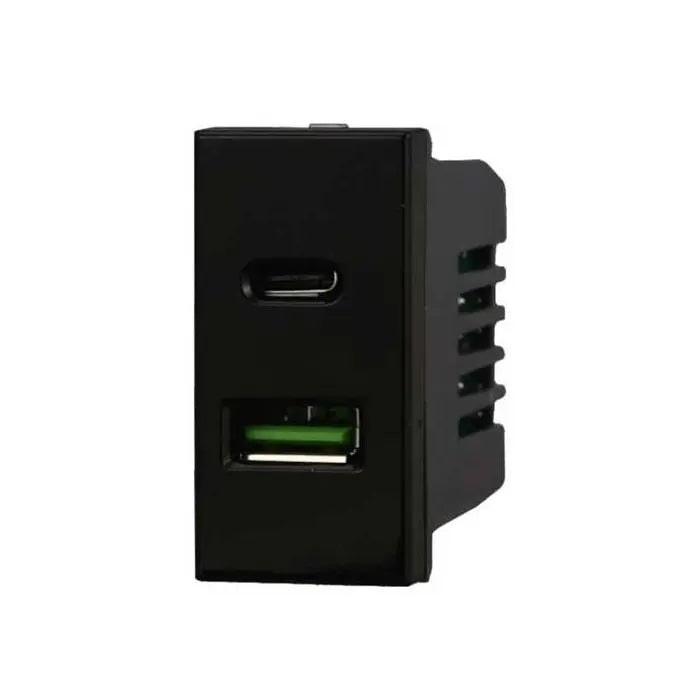Presa Caricatore doppia USB 2IN1 Type-A + Type-C compatibile Bticino Axolute 5Vdc 3.1A colore nero Ettroit AN3002