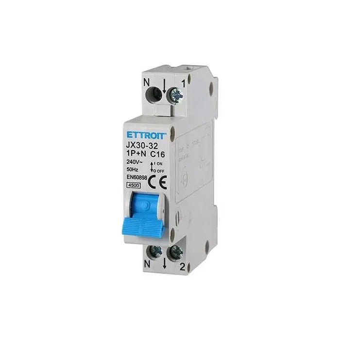Interruttore magnetotermico automatico 1P+N 16A 220V Salvavita 1 Moduli DIN Ettroit JX30-32-1P+N-16A