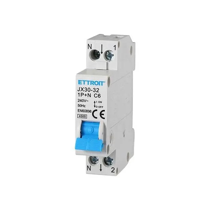 Interruttore magnetotermico automatico 1P+N 6A 220V Salvavita 1 Moduli DIN Ettroit JX30-32-1P+N-6A