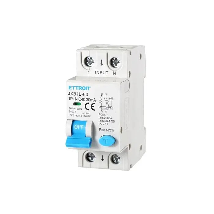 Interruttore magnetotermico differenziale 1P+N 40A 6kA 30mA 220V occupa 2 Moduli DIN Ettroit JX274061