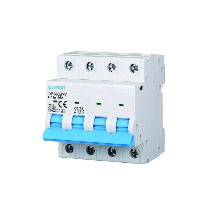 Interruttore Magnetotermico Fotovoltaico 4P DC 1000V 16A 6kA Occupa 4 Moduli DIN Ettroit JX6416