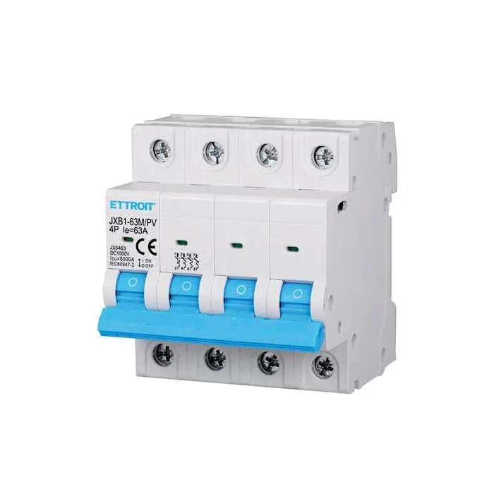 Interruttore Magnetotermico Fotovoltaico 4P DC 1000V 63A 6kA Occupa 4 Moduli DIN Ettroit JX6463