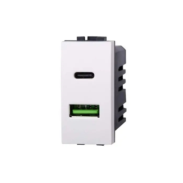 Presa Caricatore doppia USB 2IN1 Type-A + Type-C compatibile Bticino Livinglight 5Vdc 3.1A colore bianco