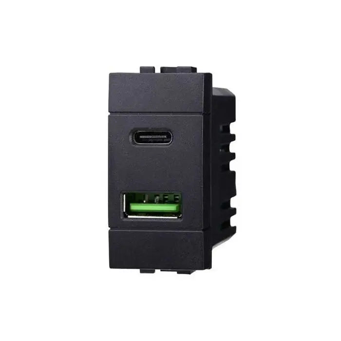 Presa Caricatore doppia USB 2IN1 Type-A + Type-C compatibile Bticino Livinglight 5Vdc 3.1A colore nero